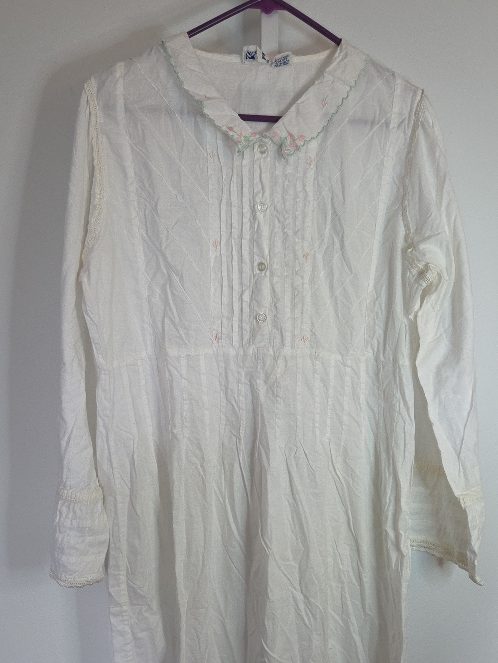 Vintage Tommies White 100% Cotton Embroidered Maxi Nightgown Dress Small Oversiz